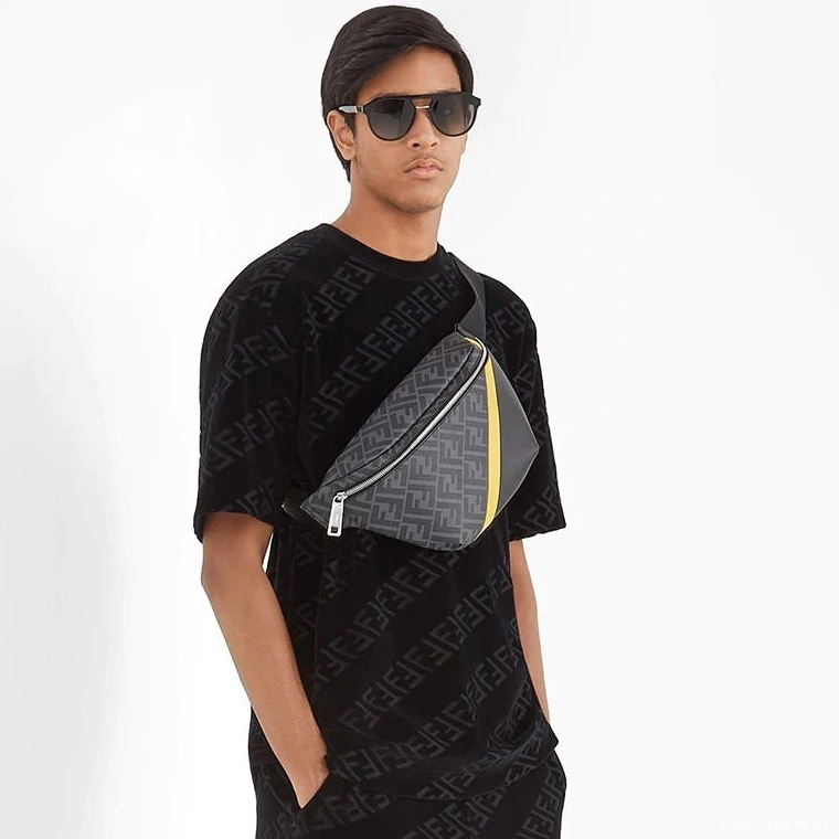 Affordable Black Motif Fabric Bag Yellow FF Fendi In Belt 0712